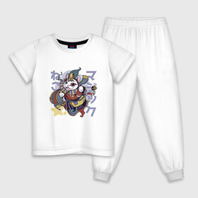 Детская пижама хлопок с принтом Аниме кот Арлекин в Екатеринбурге, 100% хлопок |  брюки и футболка прямого кроя, без карманов, на брюках мягкая резинка на поясе и по низу штанин
 | anime | art | cat | clown | cute | folklore | harlequin | japan | japanese | kanji | kawaii | kitten | kitty | manga | арт | в японском стиле | кандзи | клоун | котёнок | манга | милота | средневековый кот | фольклор | шут | японские буквы | яп