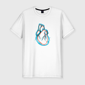 Мужская футболка хлопок Slim с принтом 3D эффект | Биение сердца в Екатеринбурге, 92% хлопок, 8% лайкра | приталенный силуэт, круглый вырез ворота, длина до линии бедра, короткий рукав | 3д | anaglyph | art | blue | cardio | focus | heart | heartbeat | love | real heart | red | анаглиф | арт | глитч | глич | иллюстрация | кардио | кардиограмма | клапаны | красный | любовь | настоящее сердце | рисунок | сердце | синий