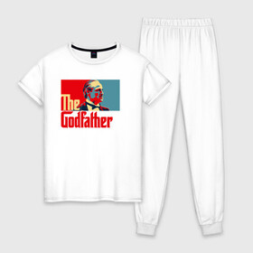 Женская пижама хлопок с принтом godfather logo в Екатеринбурге, 100% хлопок | брюки и футболка прямого кроя, без карманов, на брюках мягкая резинка на поясе и по низу штанин | godfather | кино | крестный отец | фильм