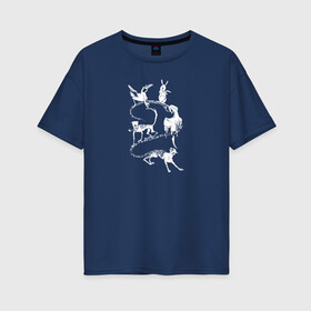 Женская футболка хлопок Oversize с принтом Длинный хвост в Екатеринбурге, 100% хлопок | свободный крой, круглый ворот, спущенный рукав, длина до линии бедер
 | животные | звери | кот | кошка | питомец | птица