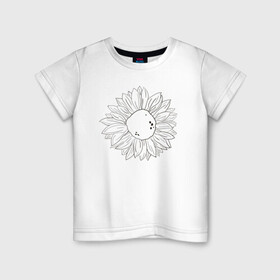 Детская футболка хлопок с принтом Подсолнух в Екатеринбурге, 100% хлопок | круглый вырез горловины, полуприлегающий силуэт, длина до линии бедер | контур | минимализм | подсолнух | цветок | черный
