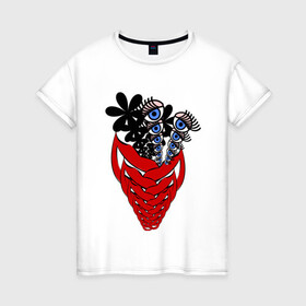 Женская футболка хлопок с принтом Цветок 3 в Екатеринбурге, 100% хлопок | прямой крой, круглый вырез горловины, длина до линии бедер, слегка спущенное плечо | абстракция | глаз | губы | цветы