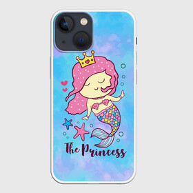 Чехол для iPhone 13 mini с принтом Маленькая принцесса русалочка в Екатеринбурге,  |  | Тематика изображения на принте: девочка | любовь | море | морские звезды | океан | русалка | русалочка | сердечки
