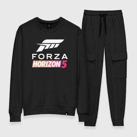 Женский костюм хлопок с принтом Forza Horizon 5 Форза в Екатеринбурге, 100% хлопок | на свитшоте круглая горловина, мягкая резинка по низу. Брюки заужены к низу, на них два вида карманов: два 