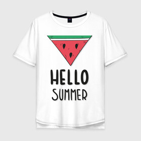 Мужская футболка хлопок Oversize с принтом HELLO SUMMER в Екатеринбурге, 100% хлопок | свободный крой, круглый ворот, “спинка” длиннее передней части | Тематика изображения на принте: funny | happy | hello | icecream | rainbow | romantic | summer | sun | арбуз | веселье | значки | лето | отдых | отпуск | привет | романтика | солнце | счастье | тепло