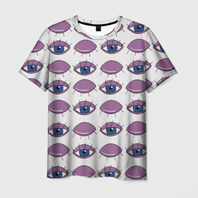 Мужская футболка 3D с принтом Глаза фиолетовые в Екатеринбурге, 100% полиэфир | прямой крой, круглый вырез горловины, длина до линии бедер | геометрия | глаз | глаза | иллюзия | медицина | окулист | паттерн | психоделика | радуга | цвета