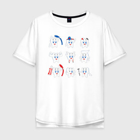 Мужская футболка хлопок Oversize с принтом Зубная профилактика в Екатеринбурге, 100% хлопок | свободный крой, круглый ворот, “спинка” длиннее передней части | дантист | зубы | иллюстрация | лечение | стикеры