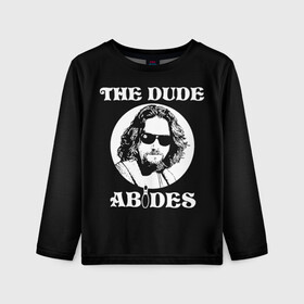 Детский лонгслив 3D с принтом The dude ABIDES в Екатеринбурге, 100% полиэстер | длинные рукава, круглый вырез горловины, полуприлегающий силуэт
 | dude | jeff bridges | the big lebowski | the dude abides | большой лебовский | джефф бриджес | фильм | чувак