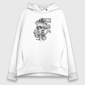 Женское худи Oversize хлопок с принтом OCTOPUS SKULL в Екатеринбурге, френч-терри — 70% хлопок, 30% полиэстер. Мягкий теплый начес внутри —100% хлопок | боковые карманы, эластичные манжеты и нижняя кромка, капюшон на магнитной кнопке | монстр | морской | осьминог | пират | скелет | тату | татуировка | череп | щупальцы