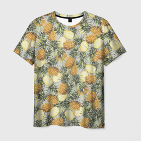 Мужская футболка 3D с принтом ананасы в Екатеринбурге, 100% полиэфир | прямой крой, круглый вырез горловины, длина до линии бедер | ананас | бесшовный | в разрезе | много ананасов | половинка ананаса | сочный