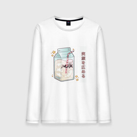 Мужской лонгслив хлопок с принтом Японское кавайное молоко в Екатеринбурге, 100% хлопок |  | anime | art | carton | cocktail | cute | food | japan | japanese | kanji | kawaii | manga | milk | алфавит | аниме | арт | в японском стиле | звёзды | кандзи | картон | манга | милота | молочный коктейль | облака | стиль токио | японские буквы 