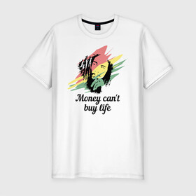 Мужская футболка хлопок Slim с принтом Bob Marley в Екатеринбурге, 92% хлопок, 8% лайкра | приталенный силуэт, круглый вырез ворота, длина до линии бедра, короткий рукав | Тематика изображения на принте: bob marley | reggae | боб марли | регги