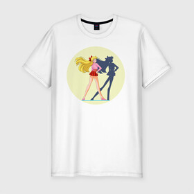 Мужская футболка хлопок Slim с принтом Сейлор Мун в Екатеринбурге, 92% хлопок, 8% лайкра | приталенный силуэт, круглый вырез ворота, длина до линии бедра, короткий рукав | japan | воительница | волшебница | девушка | школьница