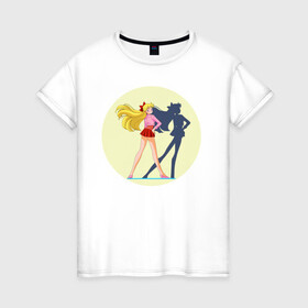 Женская футболка хлопок с принтом Сейлор Мун в Екатеринбурге, 100% хлопок | прямой крой, круглый вырез горловины, длина до линии бедер, слегка спущенное плечо | japan | воительница | волшебница | девушка | школьница