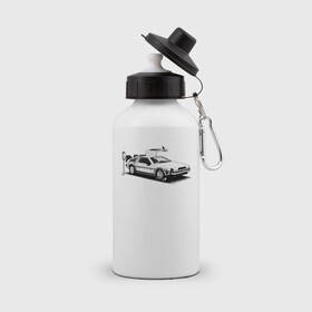 Бутылка спортивная с принтом DeLorean в Екатеринбурге, металл | емкость — 500 мл, в комплекте две пластиковые крышки и карабин для крепления | Тематика изображения на принте: автомобиль | делориан | машина | парковка | черно белый