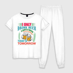 Женская пижама хлопок с принтом Only Drinker в Екатеринбурге, 100% хлопок | брюки и футболка прямого кроя, без карманов, на брюках мягкая резинка на поясе и по низу штанин | drink | yesterday | иллюстрация