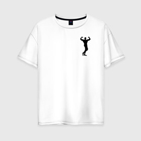 Женская футболка хлопок Oversize с принтом Спорт в Екатеринбурге, 100% хлопок | свободный крой, круглый ворот, спущенный рукав, длина до линии бедер
 | Тематика изображения на принте: гири | мышцы | силуэт | спортсмен | тяжесть