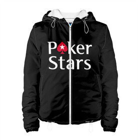 Женская куртка 3D с принтом Poker Stars в Екатеринбурге, ткань верха — 100% полиэстер, подклад — флис | прямой крой, подол и капюшон оформлены резинкой с фиксаторами, два кармана без застежек по бокам, один большой потайной карман на груди. Карман на груди застегивается на липучку | 777 | cards | casino | chips | flash | fortune | game | joker | luck | omaha | poker | roulette | straight | texas holdem | tournament | азарт | джокер | игра | казино | карты | омаха | покер | рулетка | стрит | техасский холдэм | турнир | удача | фишки |