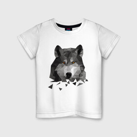 Детская футболка хлопок с принтом Полигональный Волк в Екатеринбурге, 100% хлопок | круглый вырез горловины, полуприлегающий силуэт, длина до линии бедер | волк | дикий | животные | зверь | одинокий | полигональный