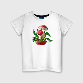 Детская футболка хлопок с принтом Мой гриб в Екатеринбурге, 100% хлопок | круглый вырез горловины, полуприлегающий силуэт, длина до линии бедер | Тематика изображения на принте: art | горшок | гриб | иллюстрация | мухомор