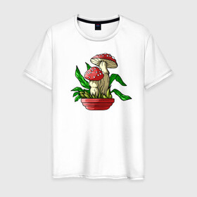 Мужская футболка хлопок с принтом Мой гриб в Екатеринбурге, 100% хлопок | прямой крой, круглый вырез горловины, длина до линии бедер, слегка спущенное плечо. | art | горшок | гриб | иллюстрация | мухомор