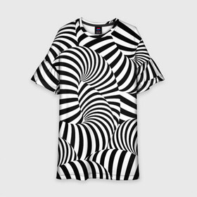 Детское платье 3D с принтом Гипнотическая абстракция в Екатеринбурге, 100% полиэстер | прямой силуэт, чуть расширенный к низу. Круглая горловина, на рукавах — воланы | Тематика изображения на принте: abstraction | background | hypnosis | hypnotic abstraction | stripes | texture | zebra | абстракция | гипноз | гипнотическая абстракция | зебра | полоски | текстура | фон