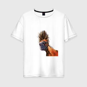 Женская футболка хлопок Oversize с принтом Лошадь  в Екатеринбурге, 100% хлопок | свободный крой, круглый ворот, спущенный рукав, длина до линии бедер
 | animal | animalistic | art | character | drawing | illustration | print | арт | животные | лошадь | принт