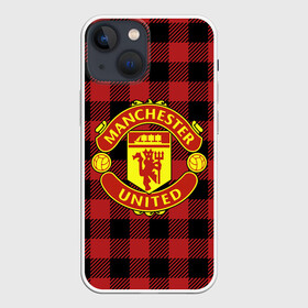 Чехол для iPhone 13 mini с принтом Манчестер Юнайтед фон в клетку в Екатеринбурге,  |  | football | manchester | manchester united | soccer | united | лига чемпионов | манчестер | манчестер юнайтед | ретро | рубашка | фон в клетку | фон клетка | форма | формы | футбол | юнайтед