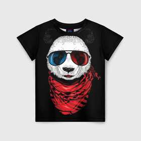Детская футболка 3D с принтом Панда в очках в Екатеринбурге, 100% гипоаллергенный полиэфир | прямой крой, круглый вырез горловины, длина до линии бедер, чуть спущенное плечо, ткань немного тянется | животное | зверь | очки | панда | пандочка