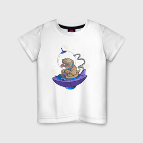 Детская футболка хлопок с принтом Пес космонавт в Екатеринбурге, 100% хлопок | круглый вырез горловины, полуприлегающий силуэт, длина до линии бедер | cute | dog | woof | астронавт | гав | забавный | космонавт | космос | пес | смешной | собака