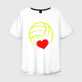 Мужская футболка хлопок Oversize с принтом Volleyball Heart в Екатеринбурге, 100% хлопок | свободный крой, круглый ворот, “спинка” длиннее передней части | Тематика изображения на принте: ball | beach | game | heart | love | sport | volley | volleyball | волейбол | волейболист | волейболистка | гол | игра | игрок | мяч | площадка | пляж | пляжный | победа | сердце | сетка | спорт | тренер | чемпион