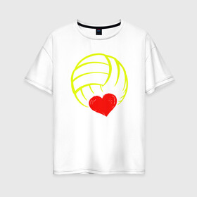 Женская футболка хлопок Oversize с принтом Volleyball Heart в Екатеринбурге, 100% хлопок | свободный крой, круглый ворот, спущенный рукав, длина до линии бедер
 | Тематика изображения на принте: ball | beach | game | heart | love | sport | volley | volleyball | волейбол | волейболист | волейболистка | гол | игра | игрок | мяч | площадка | пляж | пляжный | победа | сердце | сетка | спорт | тренер | чемпион