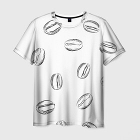 Мужская футболка 3D с принтом Кофейные зёрна в Екатеринбурге, 100% полиэфир | прямой крой, круглый вырез горловины, длина до линии бедер | Тематика изображения на принте: coffe | арт | зёрна | иллюстрация | кофе