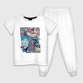 Детская пижама хлопок с принтом Vaporwave Anime Skater Boy в Екатеринбурге, 100% хлопок |  брюки и футболка прямого кроя, без карманов, на брюках мягкая резинка на поясе и по низу штанин
 | anime fan | art | fail | japan | japanese | manga character | tokyo | анимация | анимешник | арт | арты | комикс | комиксы | манга | отрисовка | паровая волна | пародия | персонаж аниме | рисунок в стиле аниме | скейтер | токио