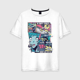 Женская футболка хлопок Oversize с принтом Vaporwave Anime Skater Boy в Екатеринбурге, 100% хлопок | свободный крой, круглый ворот, спущенный рукав, длина до линии бедер
 | anime fan | art | fail | japan | japanese | manga character | tokyo | анимация | анимешник | арт | арты | комикс | комиксы | манга | отрисовка | паровая волна | пародия | персонаж аниме | рисунок в стиле аниме | скейтер | токио