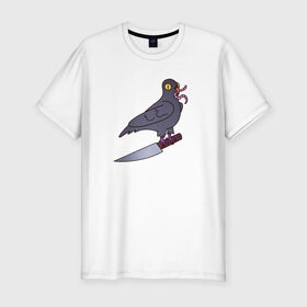 Мужская футболка хлопок Slim с принтом Опасный голубь в Екатеринбурге, 92% хлопок, 8% лайкра | приталенный силуэт, круглый вырез ворота, длина до линии бедра, короткий рукав | голубь | крылья | нож | перья | полёт | птица | червяк
