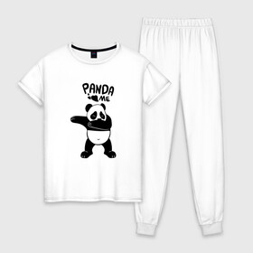 Женская пижама хлопок с принтом Панда даббинг в Екатеринбурге, 100% хлопок | брюки и футболка прямого кроя, без карманов, на брюках мягкая резинка на поясе и по низу штанин | dabbing | panda | даб | даббинг | дэб | животное | медведи | медведь | панда | панды
