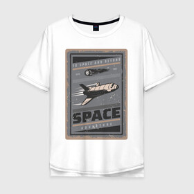 Мужская футболка хлопок Oversize с принтом Космическое приключение в Екатеринбурге, 100% хлопок | свободный крой, круглый ворот, “спинка” длиннее передней части | ship | астероид | галактика | иллюстрация | космический корабль