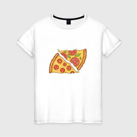 Женская футболка хлопок с принтом Два кусочка пиццы  в Екатеринбурге, 100% хлопок | прямой крой, круглый вырез горловины, длина до линии бедер, слегка спущенное плечо | chees | cheesy | fast food | fastfood | food | love | margarita | pepperoni | pizza | pizza lover | pizza margherita | slice | two pizza slices | базилик | колбаса | колбаска | люблю пиццу | любовь | маргарита | овощи | пепперони | помидоры | сыр | тянущи