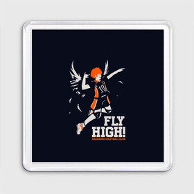 Магнит 55*55 с принтом fly high! Шоё Хината Haikyuu!! в Екатеринбурге, Пластик | Размер: 65*65 мм; Размер печати: 55*55 мм | 10 номер | anime | haikyu | haikyuu | hinata shoyo | karasuno | manga | аниме | волейбол | волейбольный клуб | иероглифы | карасуно | лети высоко | лого | манга | надпись | прыжок | старшая школа | хаику | хаикую