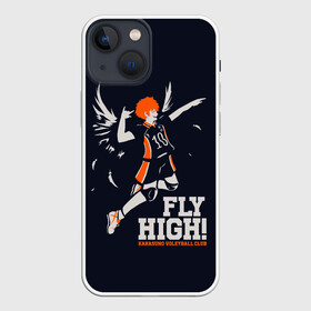 Чехол для iPhone 13 mini с принтом fly high Шоё Хината Haikyuu в Екатеринбурге,  |  | 10 номер | anime | haikyu | haikyuu | hinata shoyo | karasuno | manga | аниме | волейбол | волейбольный клуб | иероглифы | карасуно | лети высоко | лого | манга | надпись | прыжок | старшая школа | хаику | хаикую