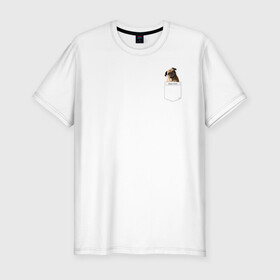 Мужская футболка хлопок Slim с принтом PocketPuppy#3 в Екатеринбурге, 92% хлопок, 8% лайкра | приталенный силуэт, круглый вырез ворота, длина до линии бедра, короткий рукав | cute | dog | puppy | карман | милый | мопс | собака | щенок