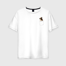 Женская футболка хлопок Oversize с принтом PocketPuppy#3 в Екатеринбурге, 100% хлопок | свободный крой, круглый ворот, спущенный рукав, длина до линии бедер
 | cute | dog | puppy | карман | милый | мопс | собака | щенок
