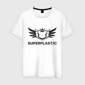 Мужская футболка хлопок с принтом Super Plastic в Екатеринбурге, 100% хлопок | прямой крой, круглый вырез горловины, длина до линии бедер, слегка спущенное плечо. | guggimon | superplastic | игрушки | иллюстрация | логотип