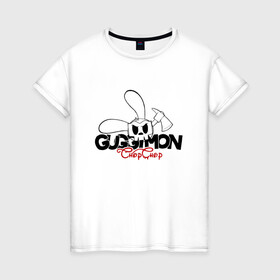 Женская футболка хлопок с принтом Guggimon Rabbit в Екатеринбурге, 100% хлопок | прямой крой, круглый вырез горловины, длина до линии бедер, слегка спущенное плечо | guggimon | superplastic | иллюстрация | кролик | логотип