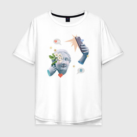 Мужская футболка хлопок Oversize с принтом Селфи Венеры в Екатеринбурге, 100% хлопок | свободный крой, круглый ворот, “спинка” длиннее передней части | renaissance | богиня | венера | искусство | микеланджело | ренессанс | селфи | телефон