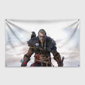 Флаг-баннер с принтом Assassin?s Creed Вальгалла в Екатеринбурге, 100% полиэстер | размер 67 х 109 см, плотность ткани — 95 г/м2; по краям флага есть четыре люверса для крепления | valhalla | вальгалла | викинг | ворон | ворона | игра