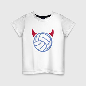 Детская футболка хлопок с принтом Volleyball Devil в Екатеринбурге, 100% хлопок | круглый вырез горловины, полуприлегающий силуэт, длина до линии бедер | Тематика изображения на принте: ball | beach | game | sport | volley | volleyball | волейбол | волейболист | волейболистка | гол | игра | игрок | мяч | площадка | пляж | пляжный | победа | сетка | спорт | тренер | чемпион