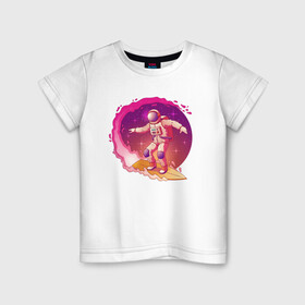 Детская футболка хлопок с принтом Космическая одиссея в Екатеринбурге, 100% хлопок | круглый вырез горловины, полуприлегающий силуэт, длина до линии бедер | Тематика изображения на принте: астронавт | галактика | иллюстрация | серфинг | хобби