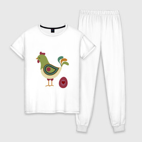 Женская пижама хлопок с принтом Птица с яйцом и сердцем  в Екатеринбурге, 100% хлопок | брюки и футболка прямого кроя, без карманов, на брюках мягкая резинка на поясе и по низу штанин | аннотация | животных | картинки | курица | популярные | птица | сердце | яйцо